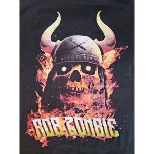 VTG Rob Zombie T-Shirt Double Sided BARBARIAN Flaming Viking Skull MOTORCYCLE XL